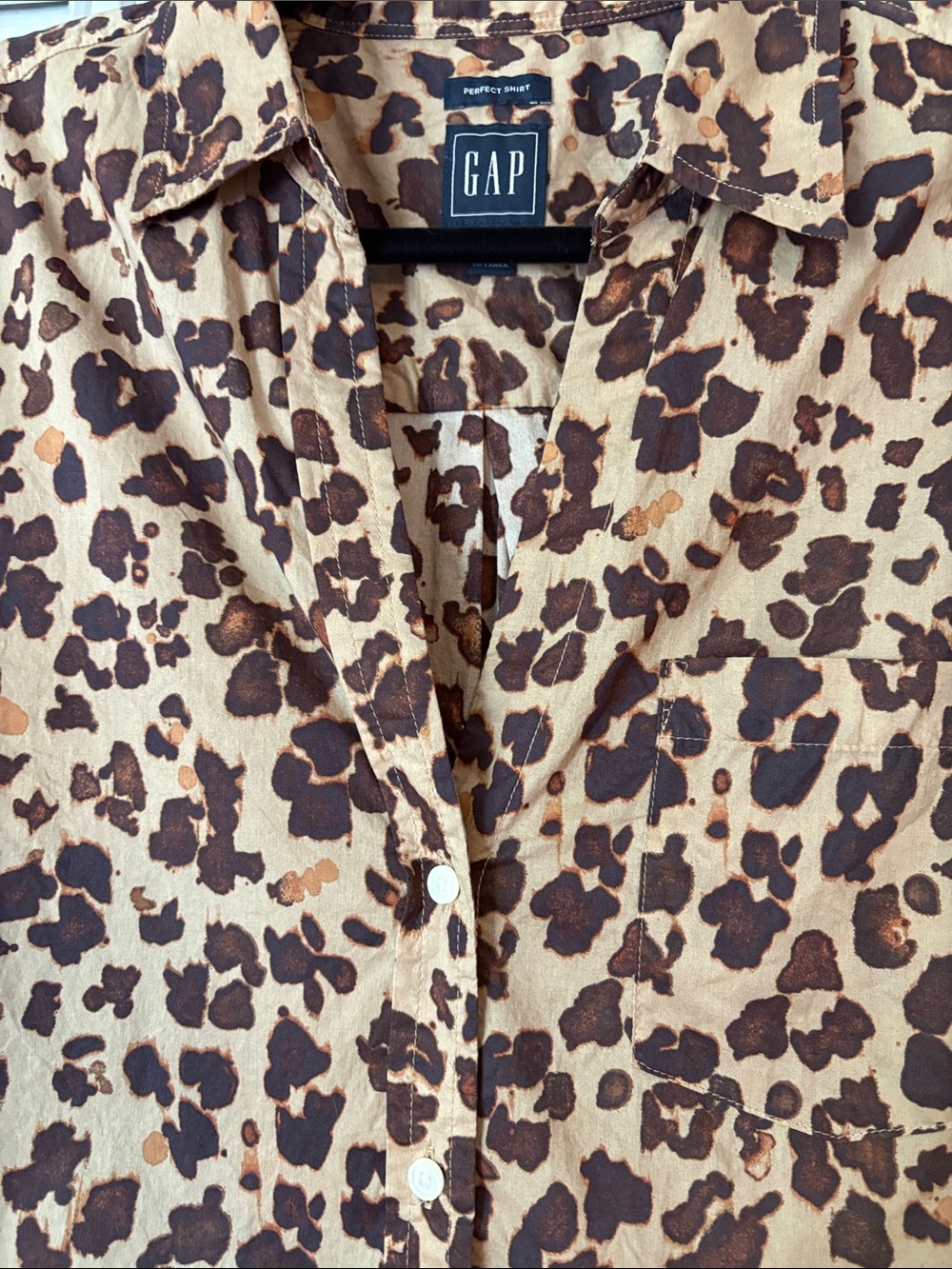GAP Leopard-Print Button Front Shirt - Brown & Tan Size Medium - Picture 4 of 7